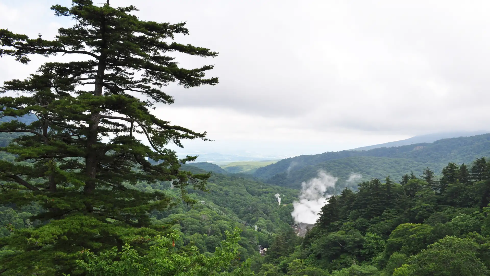 Matsukawa gorge with rising geothermal steam